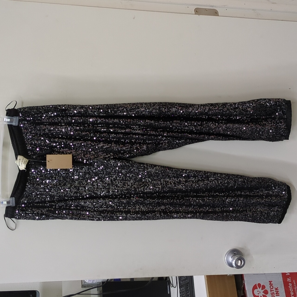 Style Rack Sequined Pants Black With Pockets